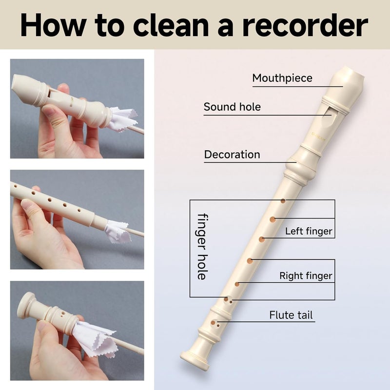 SDREAM Soprano Recorder Instrument For Kids - German Fingering 8 Hole Beginner Music Recorder Flute With Cleaning Rod, Leather Packaging & Fingering Chart - Image 5